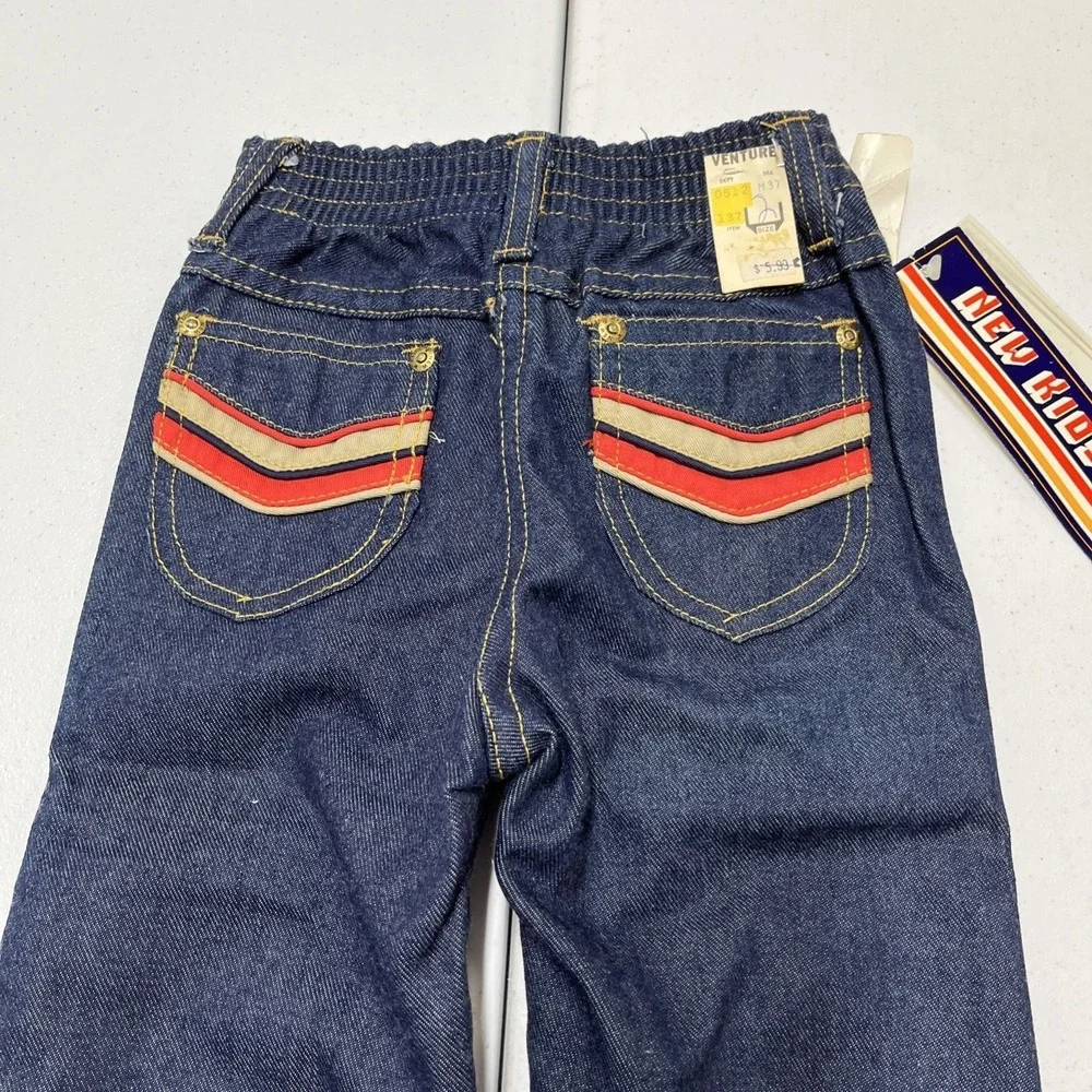 Vintage New Kids Jeans Boys 2T Dark Indigo Back Pocket Detail Retro 70s 80s